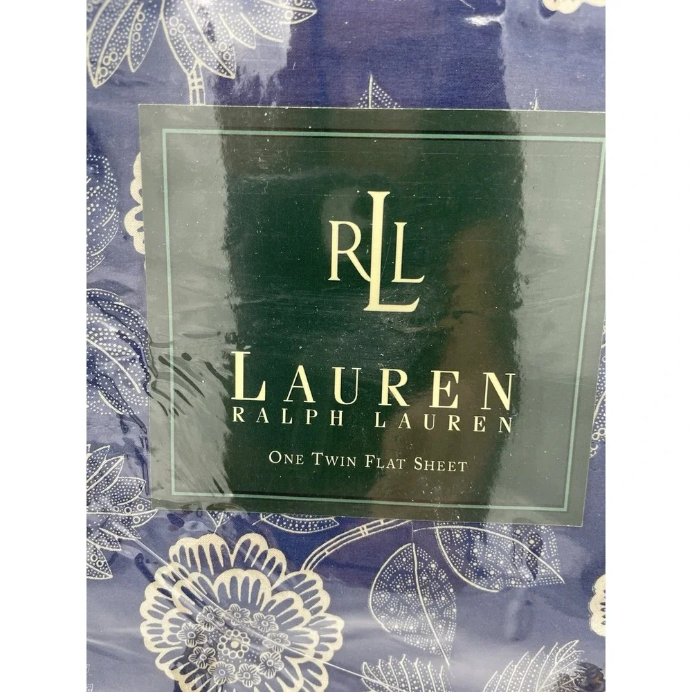 NIP Ralph Lauren TWIN‎ Flat Sheet Americana Flora Blue Cottage Chic Floral